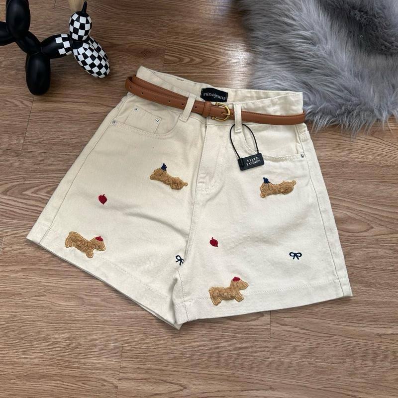 MINAE STUDIO Quần SỌT Jean Nữ Thêu CÚN CHẦN BÔNG Nhiều Màu Vải Đẹp