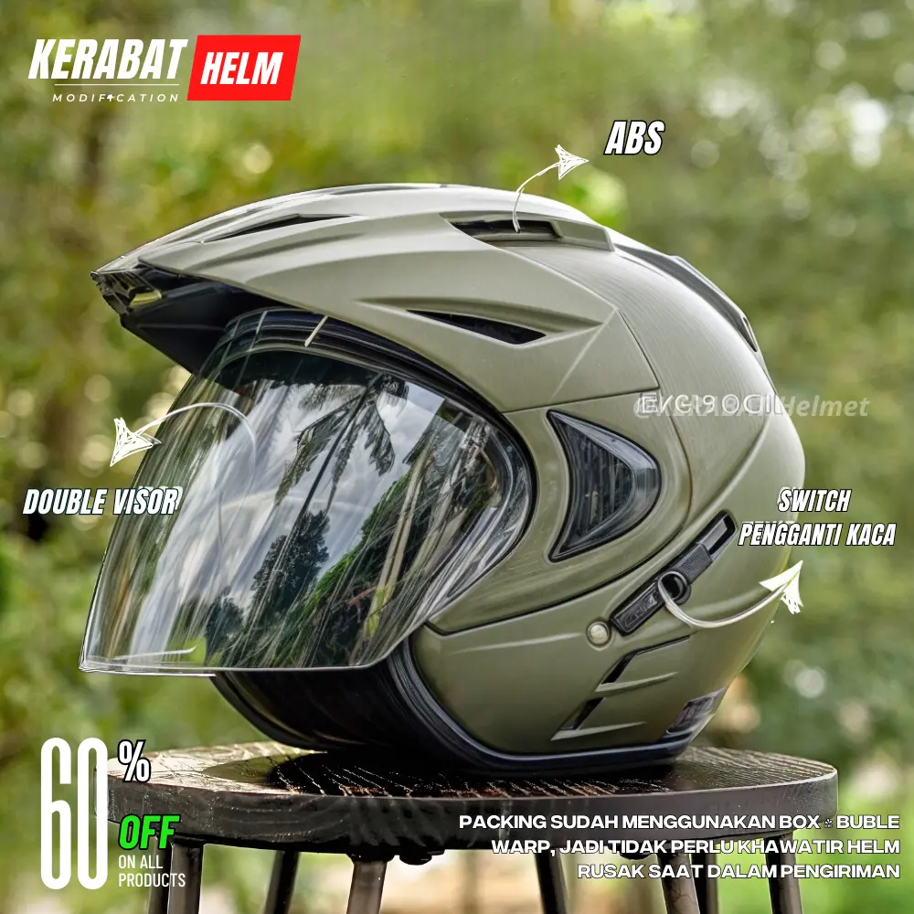 HELM HALF FACE ORIGINAL SNI MODEL JP8 DOUBLE VISOR GRATIS STIKER INK TRENDY JPX KACA BENING