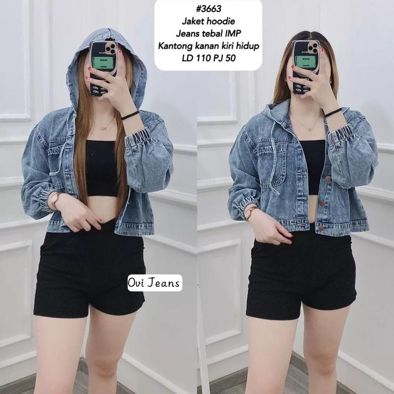 OOTD - Jaket Crop Jeans Hodie Model Resleting - Crop Hodie Premium Quality 2