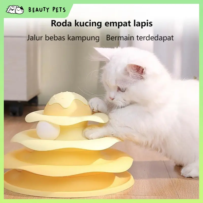 BP-020103 Mainan Kucing Bola Putar Lucu, Interaktif Cat Toys, Circular Tower Toy 3 Lapis, Mainan Kucing Interaktif untuk Hiburan dan Stimulasi