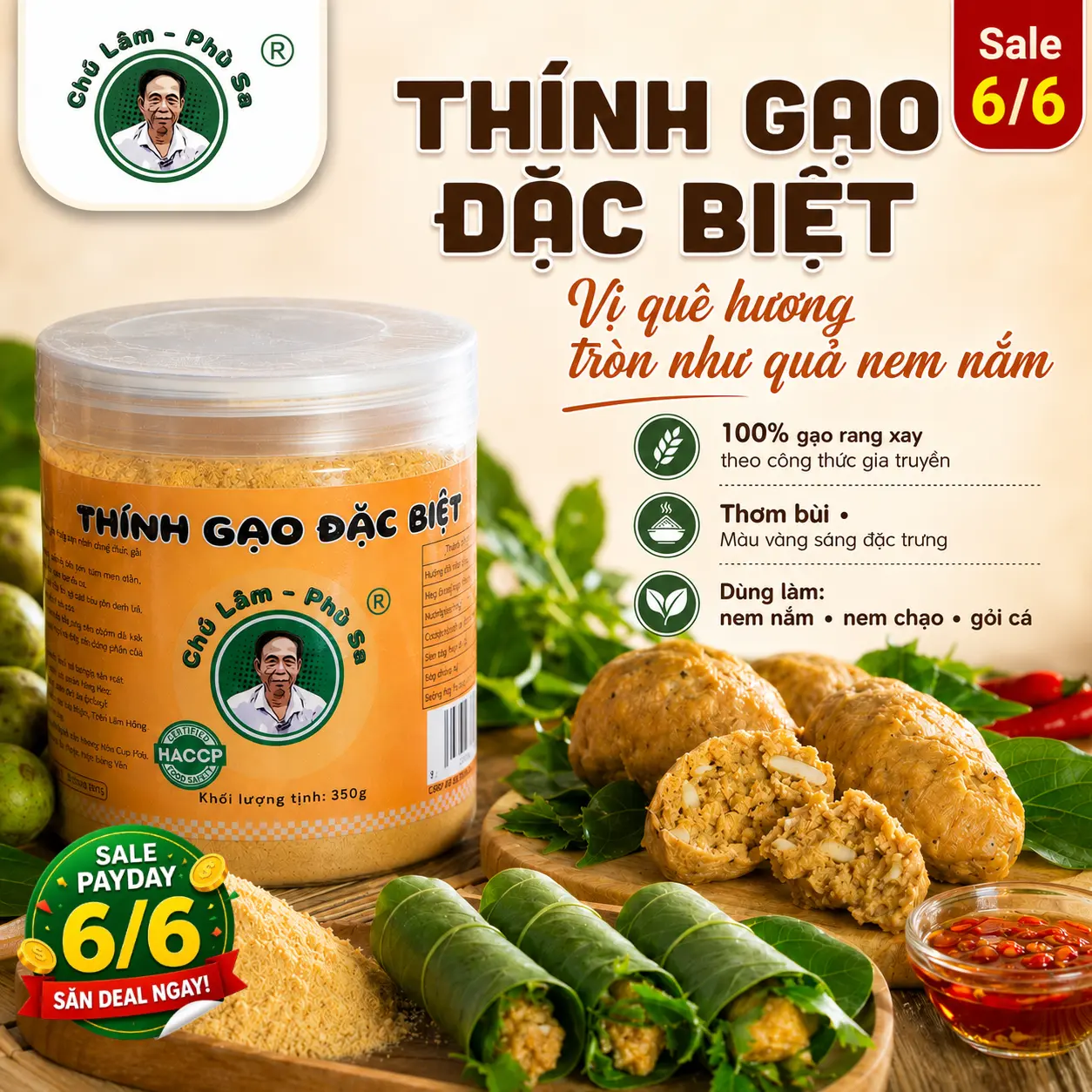 Thính Gạo Đặc Biệt Chú Lâm - Phù Sa 350g An Toàn Vệ Sinh Thực Phẩm
