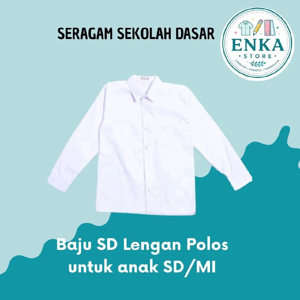 Enka Store Baju Putih Polos untuk Anak SD/MI Usia 5-16 Tahun Seragam Sekolah Dasar Lengan Panjang