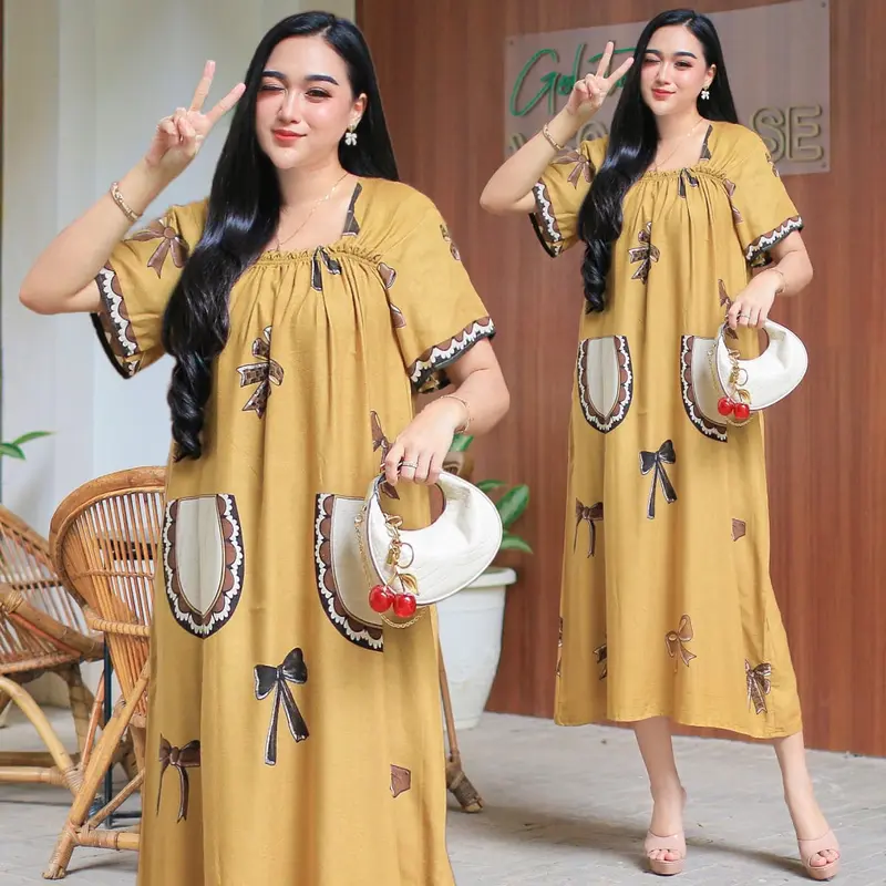 Daster Wanita Terbaru 2025 Motif Pita Viral - Dress Rayon Santung Busui Lembut 1