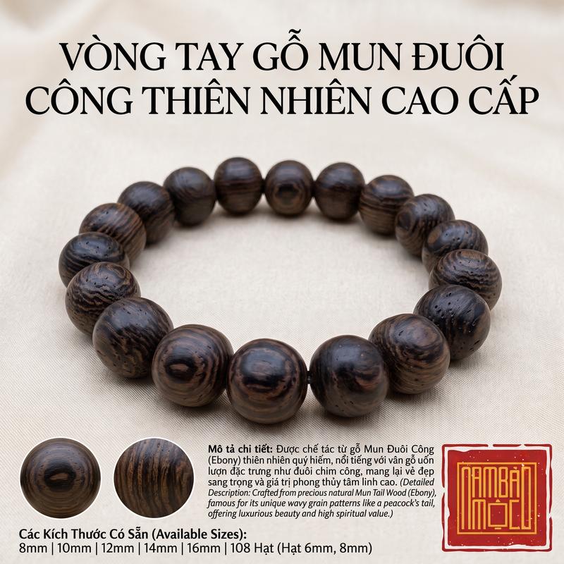 Vòng Tay Gỗ Mun Đuôi Công - Vân Gỗ Siêu Đẹp Đủ Cỡ Cho Cả Nam Và Nữ…