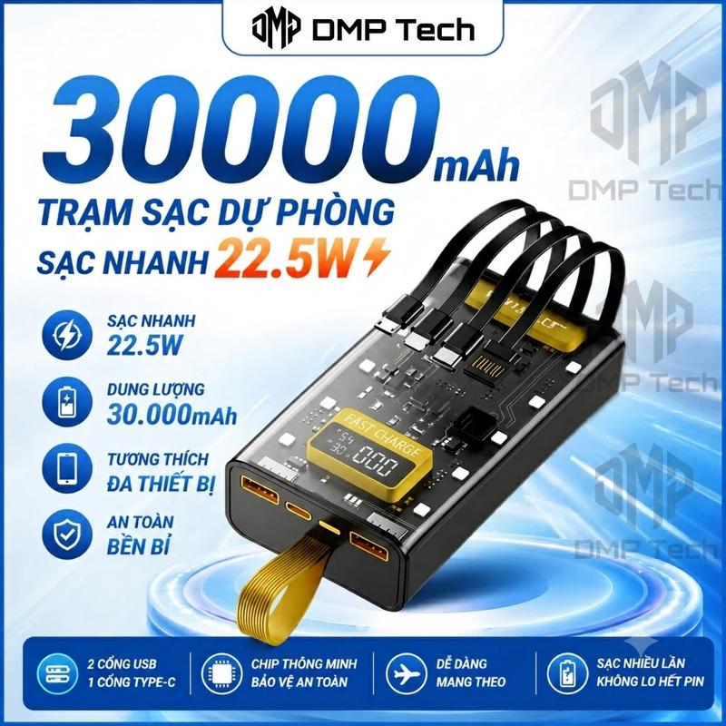 Sạc Dự Phòng Trong Suốt Dung Lượng 30.000mah Với 2 Cổng Sạc Nhanh 22.5w và PD…