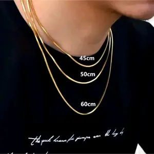 Kalung Titanium Motif Tulang Belut Asli Import Tahan Lama untuk Pria dan Wanita Putih Emas Kulit