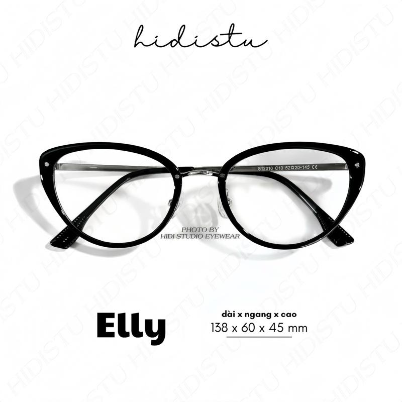Gọng kính mắt mèo bầu tròn Elly. Thiết kế nhựa phối khung kim loại cao cấp. Phù hợp dáng mặt nhỏ, vừa, to nhẹ. Hidi Studio Eyewear