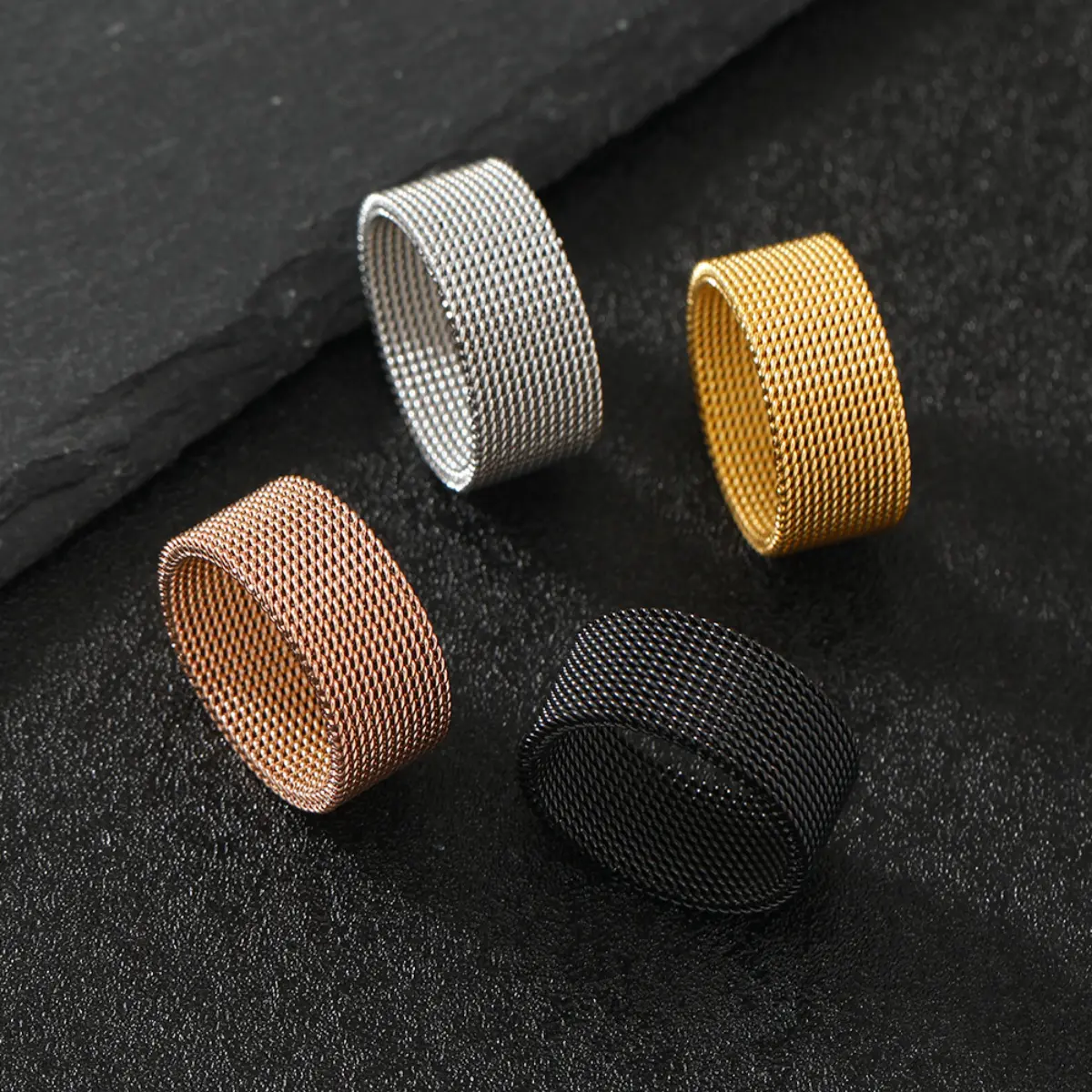 2024 Trendy Women's Titanium Steel Ring Personalized 10mm Variable Shape Mesh Stainless Steel Ring Fashionable Personality Non Fading Ring for Women