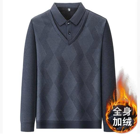  Áo len lót lông cổ sơ mi cho Bố màu đông ấm áp áo trung niên len lót lông mềm TN101 