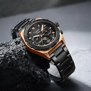 Cristiano Aillen Jam Tangan Pria Analog 8901 Rantai Stainless Steel Chronograph Kaca Sapphire Water Resistant 3 ATM Watches Waterproof Arloji
