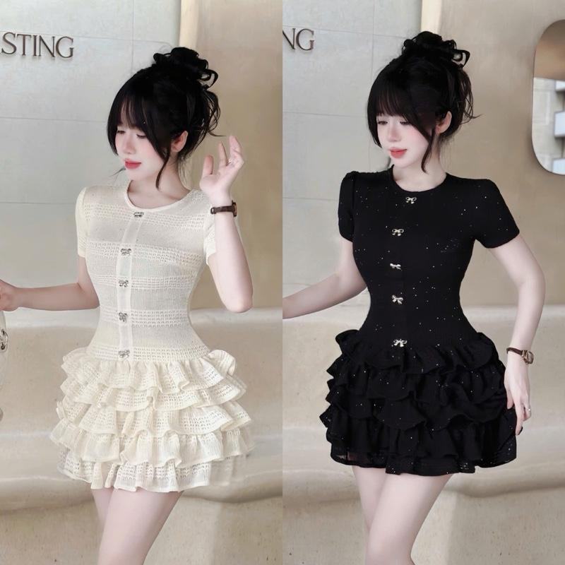 [Hàng Chuẩn L1] Váy Len Montogi Tùng Váy Tầng Xinh Đính Kim Sa Bling sang trọng nữ tính từ 40-54kg