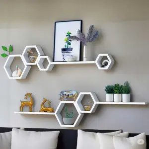 Rak ambalan dinding hexagonal 1 set ambalan hiasan dinding aesthetic rak hexagonal estetik kayu pajangan dinding minimalis kayu dekorasi KAYU kamar