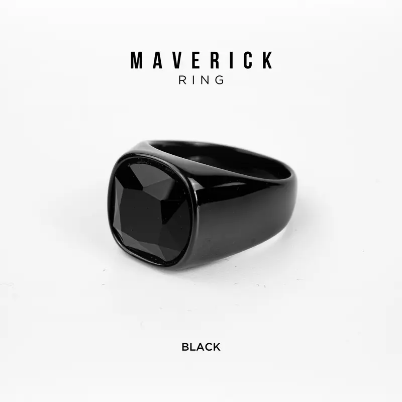 PROJECT NINETYSEVEN - MAVERICK Ring - Cincin Pria Wanita, Permata, Titanium, Mewah, Elegan, Cincin Anti Karat, Anti Luntur Aksesoris Black (BELI 3 GRATIS 1) 5