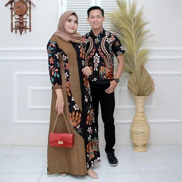 NEW 2022 Coupel ruffle sarimbit batik kombinasi terbaru ready sampai jumbo ld120 110 gamis modern 13