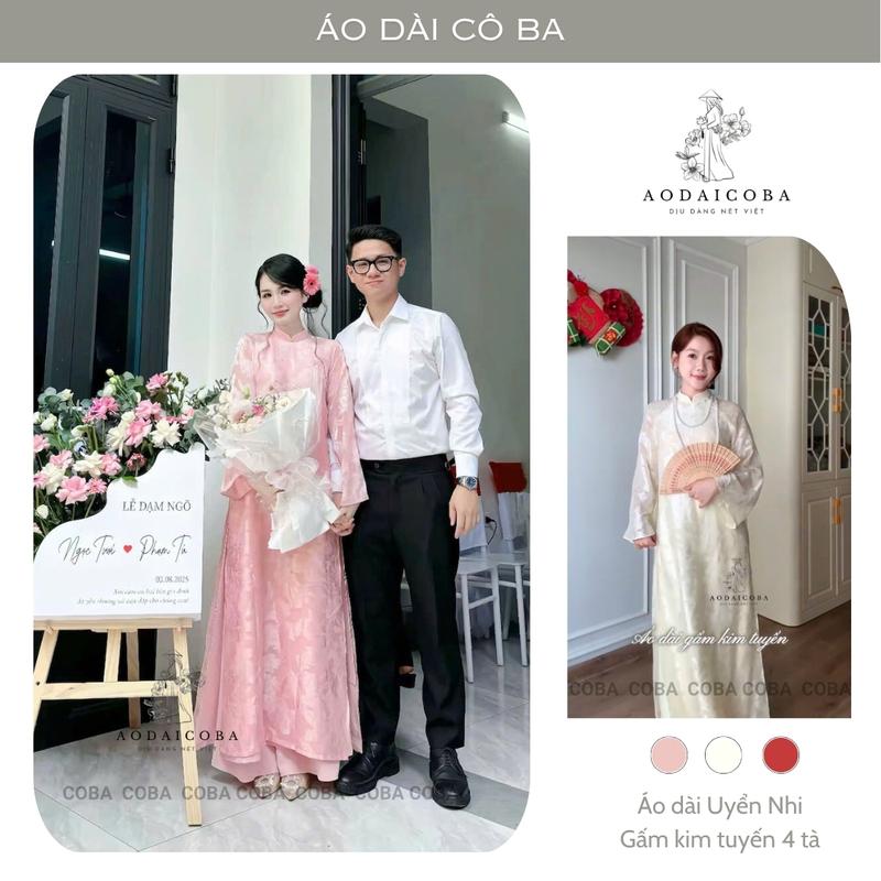 Áo Dài Cách Tân Nữ 4 Tà Dáng Suông Uyển Nhi Tay Dài Cổ Cao Chất Liệu Gấm Kim Tuyến Cao Cấp Mặc Dạm Ngõ Sự Kiện Trang Trọng - Áo Dài Cô Ba