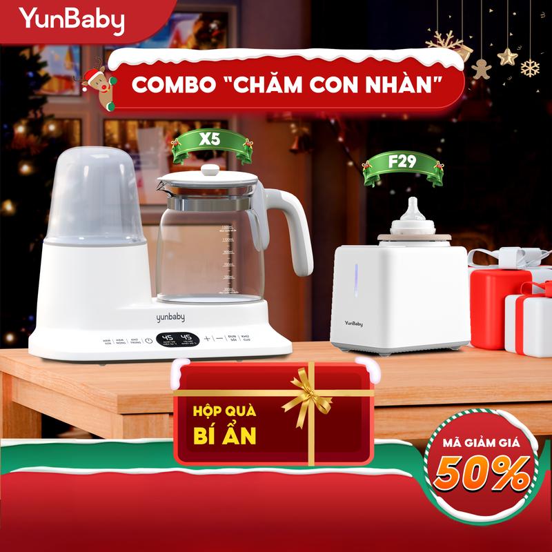  【LIVE - COMBO ƯU ĐÃI Yunbaby X5 Máy hâm sữa  tác dụng 3 trong 1+F29 Máy lắc sữ,YunbabyX5+F8,Chức năng gồm:Máy giữ ấm,Máy tiệt trùng bình sữa,Giữ ấm rã đông đun nước duy trì nhiệt độ ổn định 