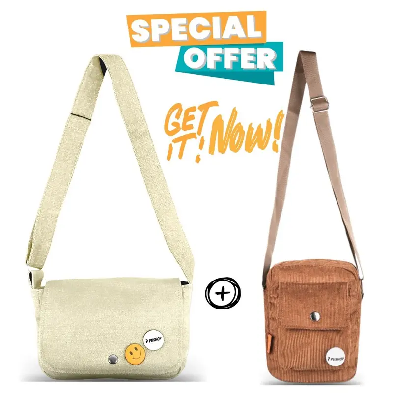 Beli 1 Dapat 2 Tas selempang casual - Paket Canvas Corduroy Pushop Hotshop 0