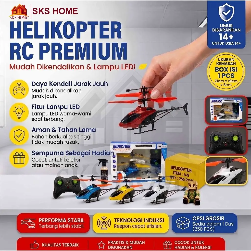 Mainan Helikopter Remote Control RC Terbang Sensor Tangan LED USB Cas Anak Anti Banting