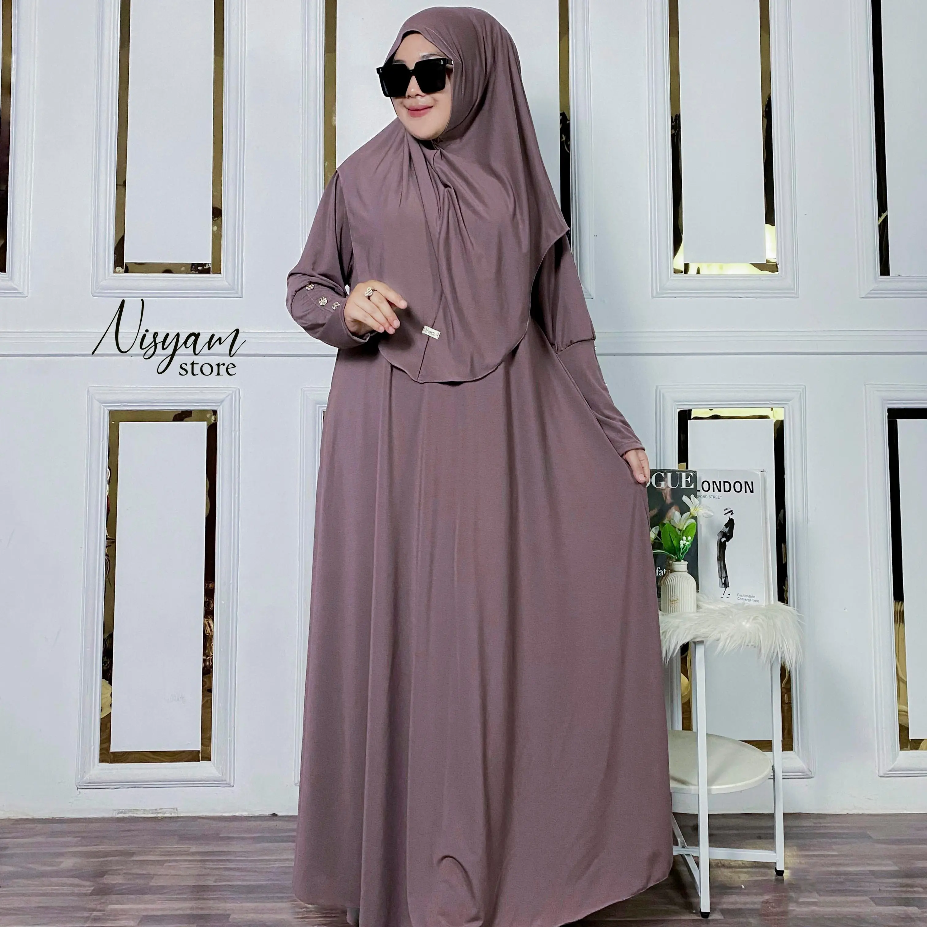 Aliyyah Button Abaya Set Hijab Jersey Premium Dress Muslim Terbaru  Gamis Wanita Dress Hitam Dewasa