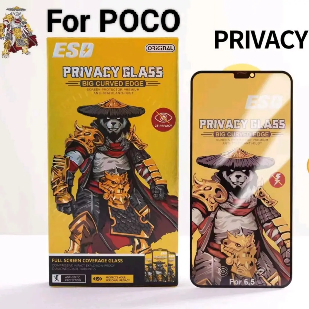 Pelindung Layar Anti-Spy ESD Panda untuk poco X3 C55 C40 M3 M3pro M4pro Full Screen Hitam Privacy glass