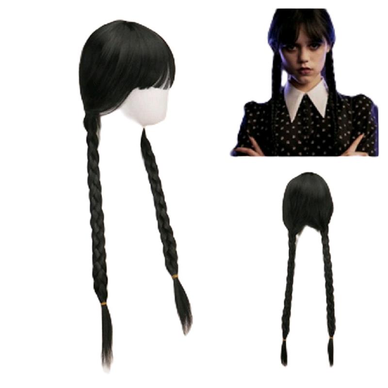 wig kepang dua poni depan wig kepang dua csplay wenesday 0