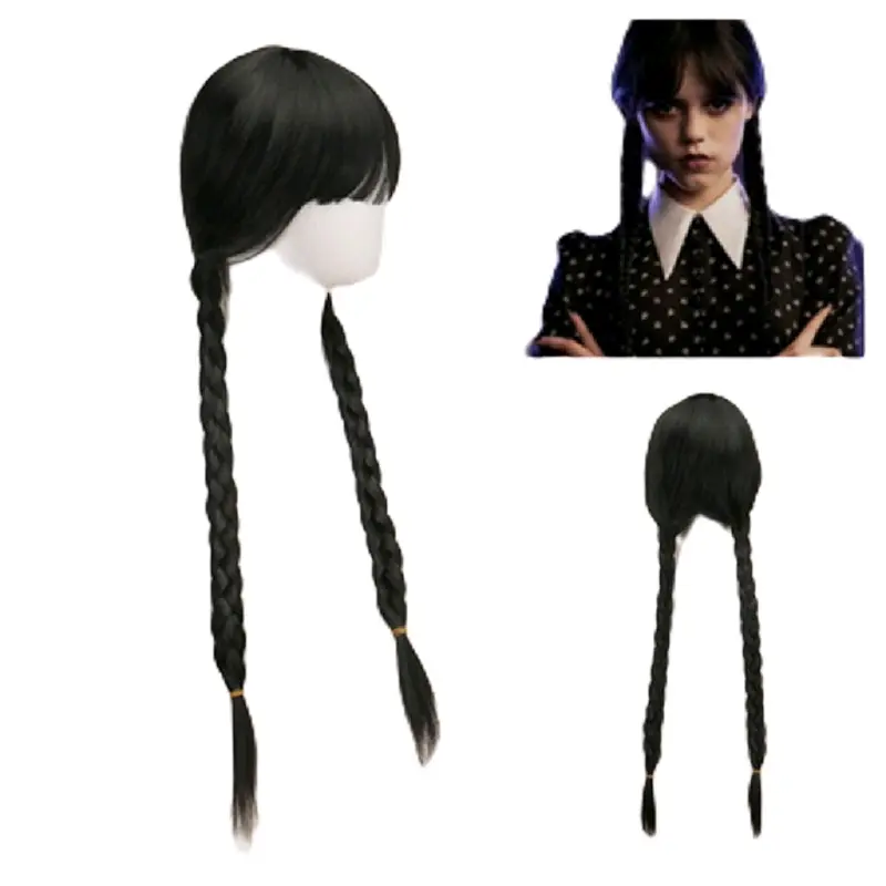 wig kepang dua poni depan wig kepang dua csplay wenesday 0