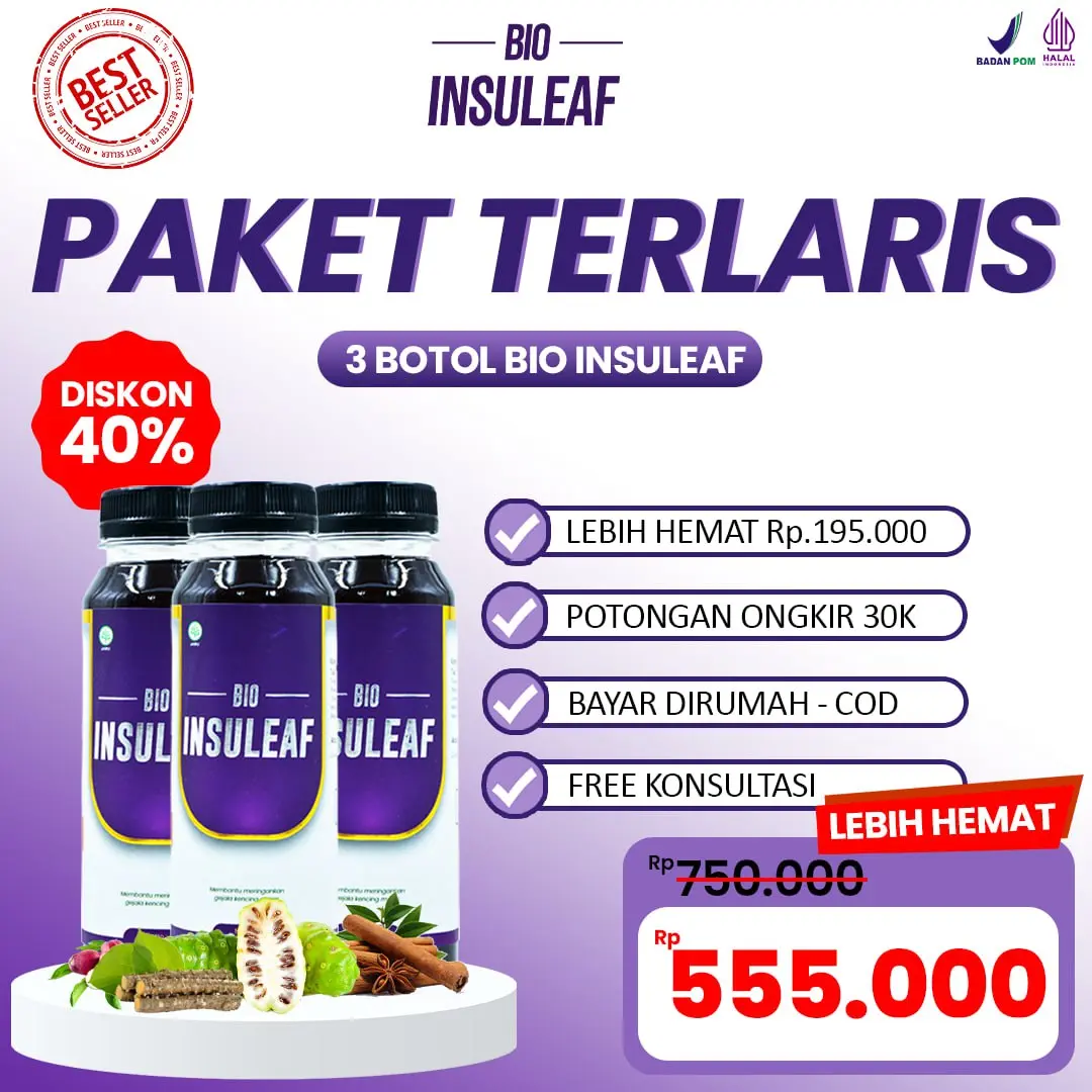 Bio Insuleaf Original 3 Botol Halal dan BPOM