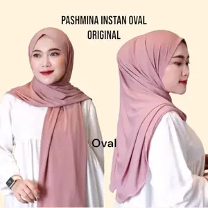Pashmina Instan Oval Original JERSEY Premium kualitas bagus Jilbab Muslim Kerudung Panjang Lembut Nyaman Tebal