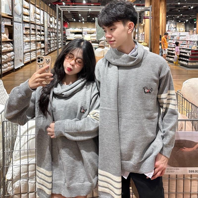 ÁO LEN NAM NỮ THÊU CÚN KÈM KHĂN HOT 2025