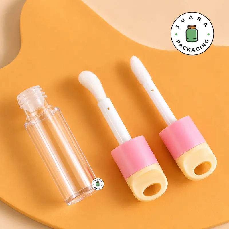 Wadah Lipcare Acrylic 4ml 6ml dengan Tutup Handle & Aplikator Doe Foot – Botol Kosmetik Bulat Miring untuk Lipgloss, Lip Serum, Lipbalm, Liquid Lipstick, Refill Lip Product
