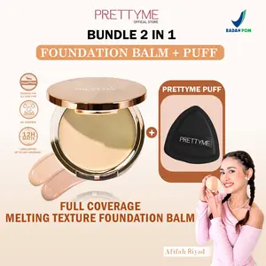 PRETTYME Foundation Balm Compact & Puff Waterproof Concealer Wajah BPOM Tahan Air Krim Bubuk Riasan Dasar Concealer