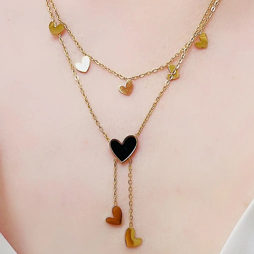 Kalung Love -K59- Necklaces Wanita Liontin Hati 2layer Kalung Titanium Korea style elegan Putih Rantai