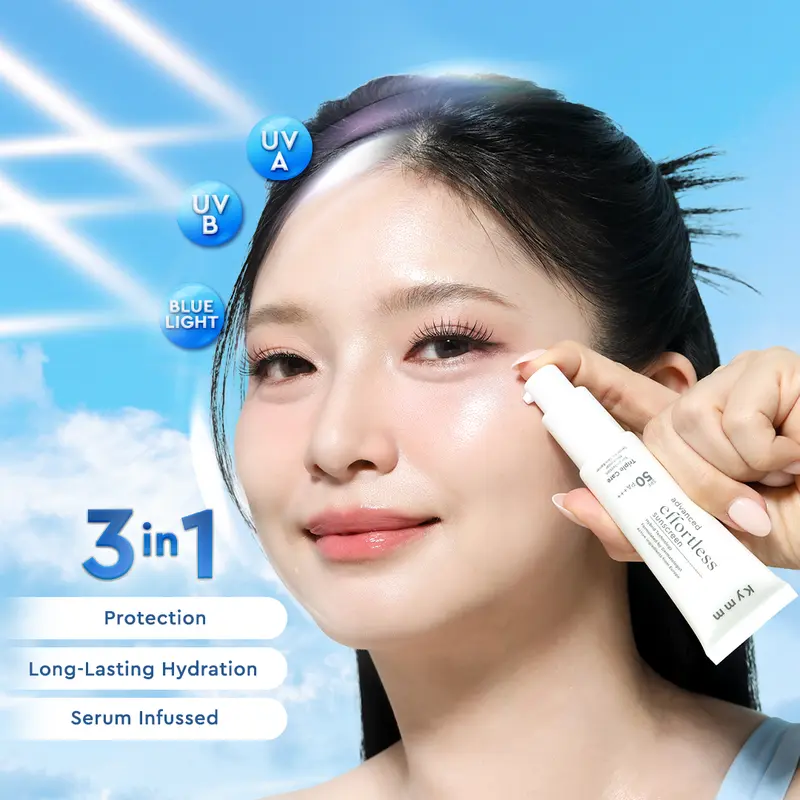[LIVE] [UPGRADED] KYMM SKIN Advanced Effortless Sunscreen SPF 50 PA+++ | Hybrid Glass Skin Glow Finish for Normal to Dry In Vivo Tested | Perawatan Perlindungan Matahari Sunblock Tabir Surya Skin Barrier Kulit Kering | Ceramide Phytocell Vit C Ectoin 1
