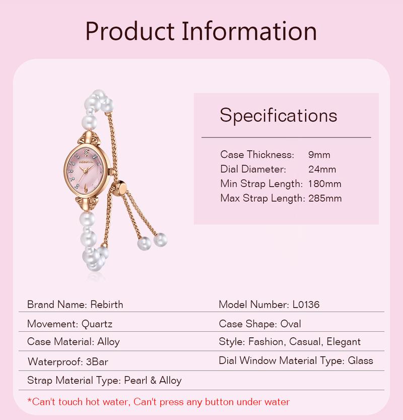 Product Introduction of REBIRTH Jam Tangan Wanita Gelang Anti Air Original Korea Elgant Model Tali Mutiara Jam Tangan Cewek   REL0136 2