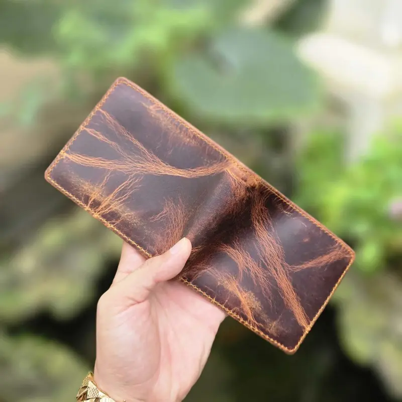 Ví da bò nam sáp Nhập khẩu [Dễ TRẦY, BẺ LÊN HIỆU ỨNG] cao cấp của shop HTH leather Nhiều Ngăn Wallet Hình Chữ Nhật,Len! Bóp nam đẹp da bò sáp wax