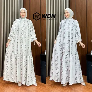 Series Raya Vol. 2 Malika Gamis Jumbo LD 130 Bahan Rayon Kancing Depan Busui Lengan Balon Motif Exclusive Wdn Fashion