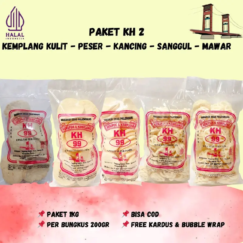 Paket KH 2 @200gr (kemplang kulit - peser - kancing - sanggul - mawar) 0