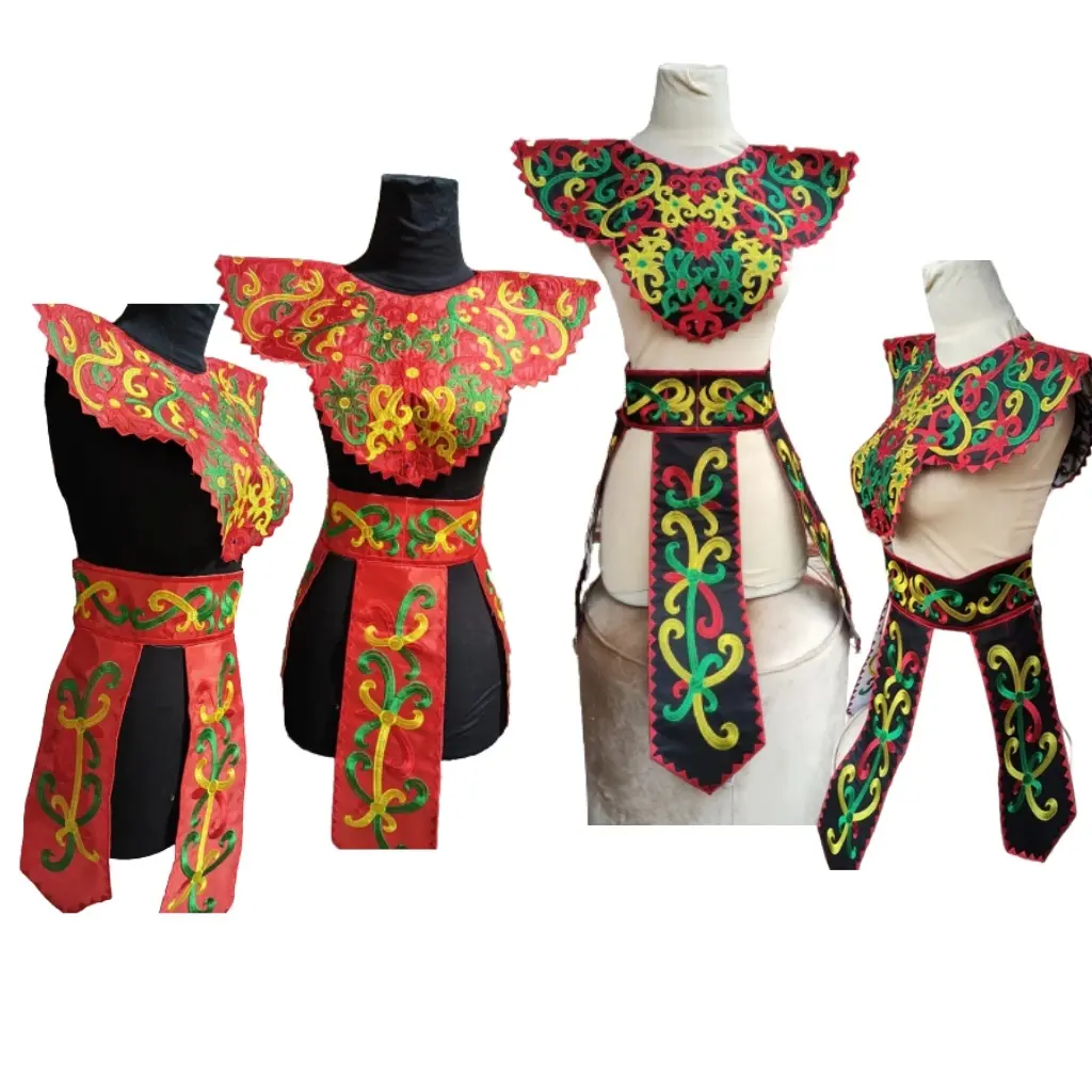 Set Kace Dada dan Sabuk Renda Bordir Acc Tari/Karnaval Motip Dayak Panjang - 3 Varian Warna Aksesoris