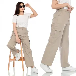 Celana Kargo Highwaist Wanita Jumbo Premium Polos Korean Style Bahan American Drill Tebal Size M L XL XXL Lembut Nyaman Panjang Cantik Karet Loose Cargo Kulot Basic