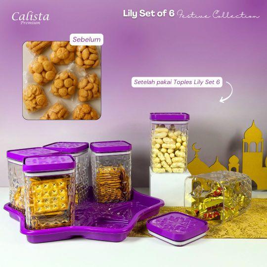 Calista Toples Lily Set of 6 Toples Kue Kering Kedap Udara Toples Kue Lebaran Set Dengan Nampan