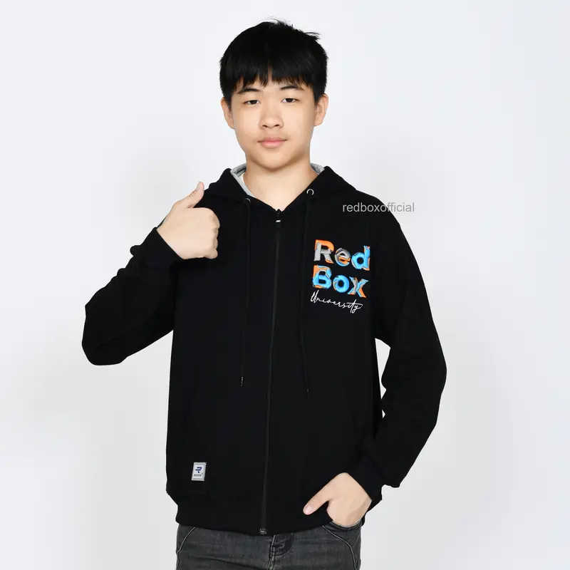 Sweater Jaket Hoodie Anak Laki Laki Remaja Tanggung Junior Katun Fleece Distro Hitam REDBOX Original 0