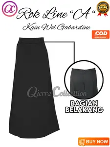 Rok wanita model Line A, rok kerja cewek kantoran bahan wol gabardine ukuran slim reguler jumbo, remaja-dewasa Bawahan Panjang Hitam