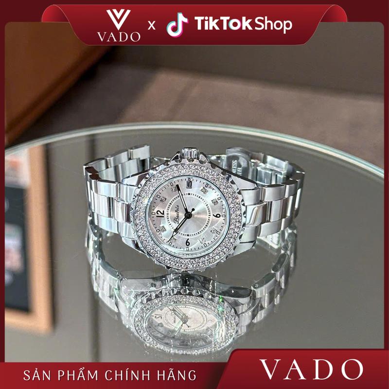 VP - DH9608B Đồng Hồ Nữ Sang Chảnh Mặt Tròn Mặt Đính Viền Đá Dây Kim Loại Phong Cách Thời Trang Và Sang Trọng