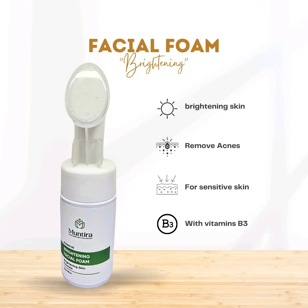 Facial Foam Muntira Mencerahkan, Melembabkan, Mengecilkan Pori-Pori dan Penuaan dini pada wajah