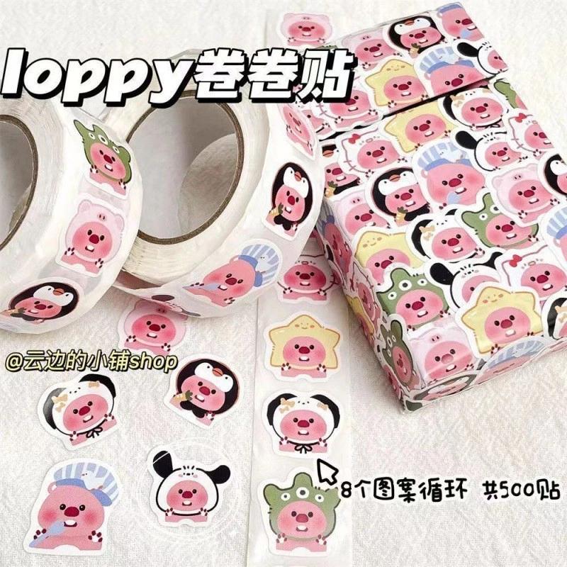 500 Chiếc Little Beaver Ruby Loopy cuộn sticker Giá Trị Cao Dán Sổ Tay Trang Trí Niêm Phong Miếng Dán hình dán sticker