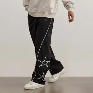Sogaoul Celana Parachute Star Panjang Loose Pants Hitam Basic Casual Dewasa Tebal Pria Nyaman Karet Lembut Baggy Unisex Bahan Tahan Lama Kuat Sablon Bintang Modis