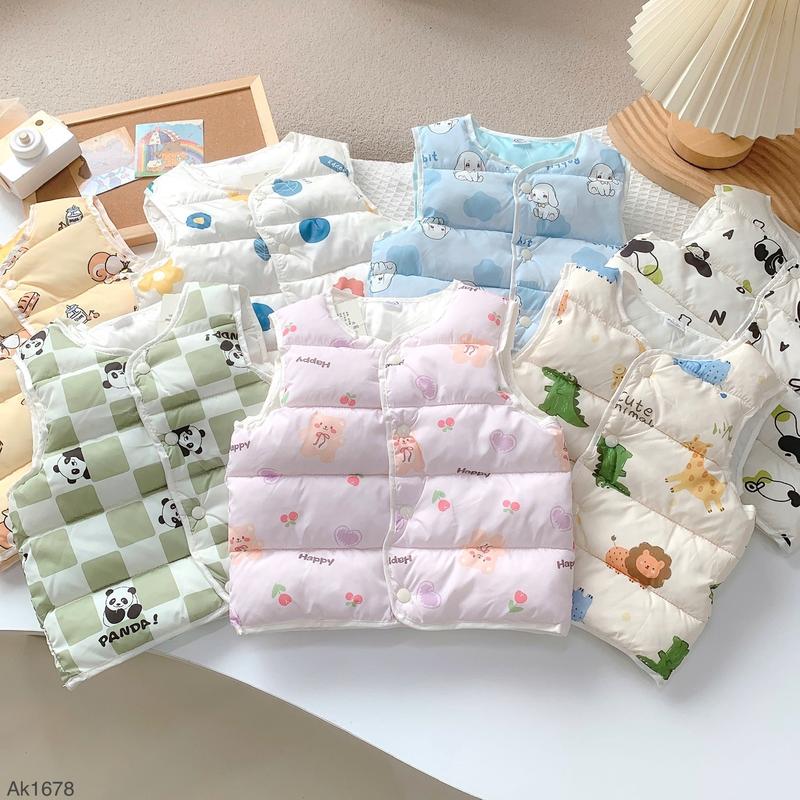 AK1678 - Áo Khoác  Gile Phao Dâu Hồng/Gấu Trúc Kẻ/Gấu TRúc Kem/Thỏ Xanh Dương/Hoa Lá/Bánh Vàng/Khủng Long Kem/Thỏ Tim Tím Cho Bé Size 9-20kg