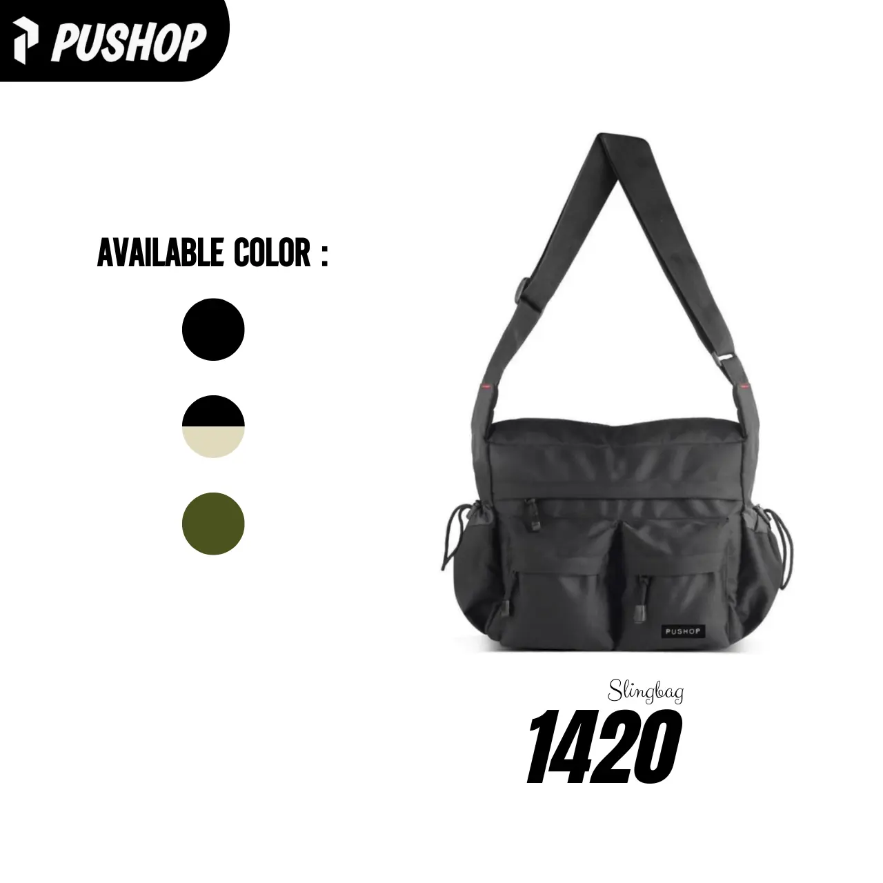 PUSHOP Tas Selempang Pria Wanita 1420 - Slingbag Uniseks Muat Laptop Sling bag Kanvas Kasual Trendy Terbaru