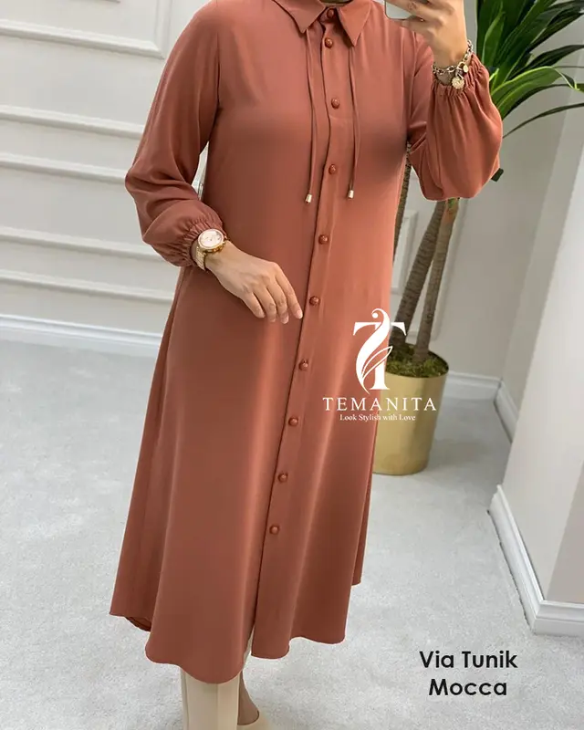 TEMAWANITA Via Tunik Premium - 5.1 Modern Panjang Long Tunik Full Kancing Pakai Tali Kece Terkini Formal Muslim 4