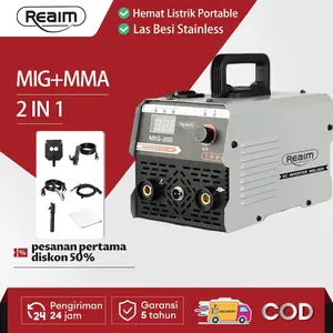 REAIM Mesin Las MIG-200 2 IN 1 (MMA+MIG) Inverter | Travo Las Listrik Tanpa Gas (Daya 120A & Input 220V, Cocok Las Besi/Baja/Alumunium)Solder Listrik Set Lengkap/Laser Welding/Alat Las Listrik Canggih